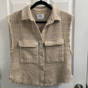 ZARA Tweedish Woman's Sleeveless Vest Pink/Yellow w/fringes Size 13-14